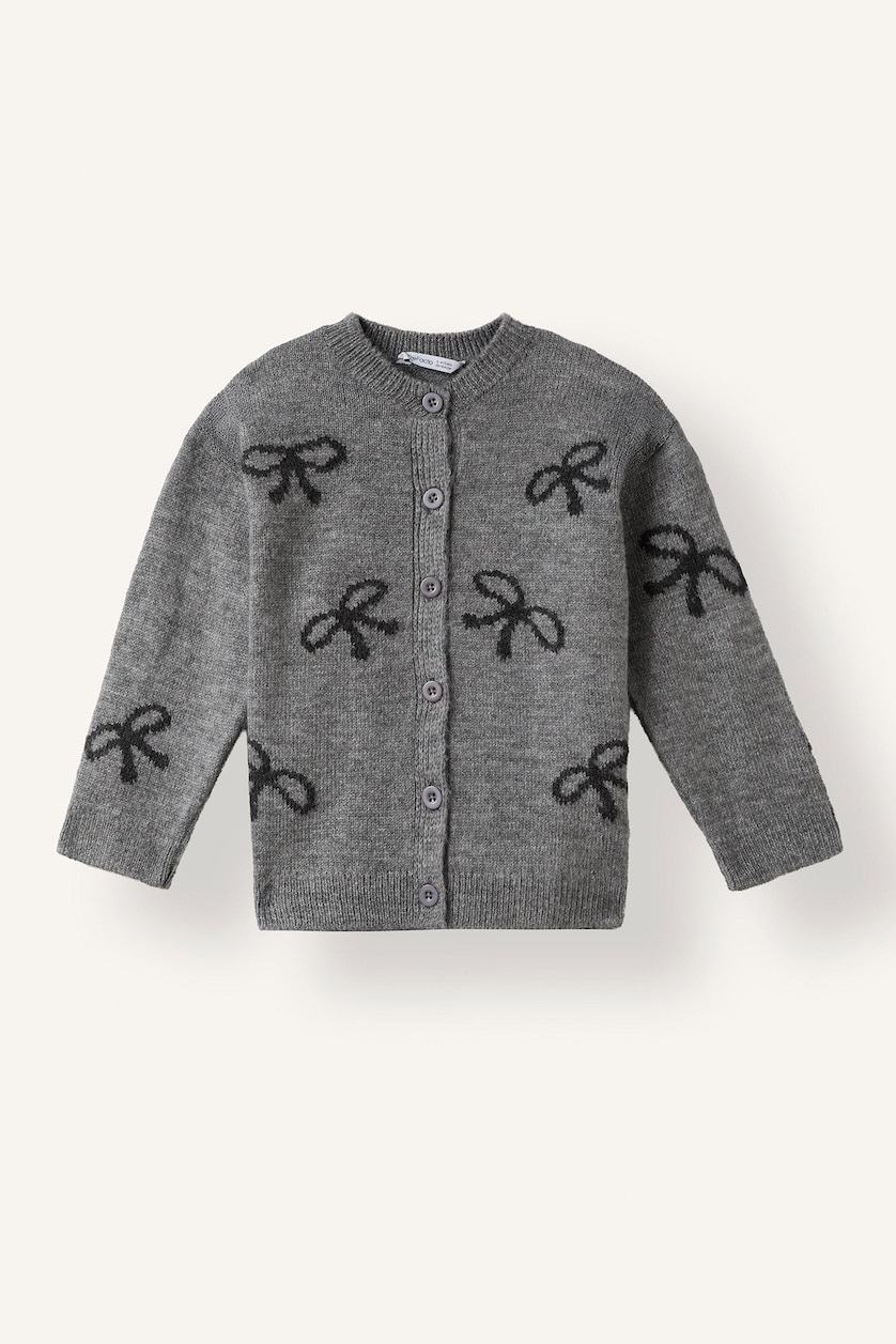 BABY GIRL Light Grey Melange Baby Girl Crew Neck Basic Knit Cardigan