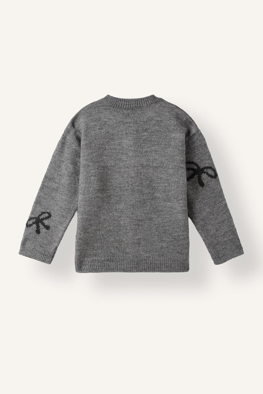 BABY GIRL Light Grey Melange Baby Girl Crew Neck Basic Knit Cardigan