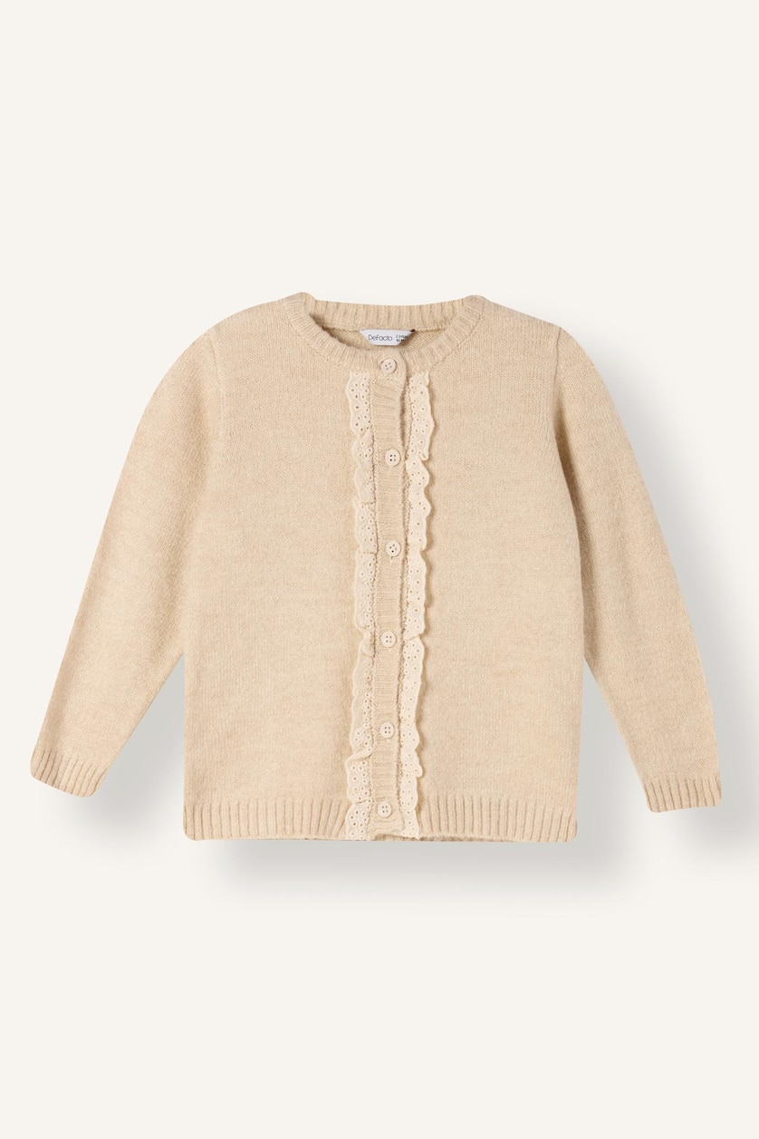 طفلة صغيرة ميلانج بيج Baby Girl Ruffle Detailed Knitwear Cardigan