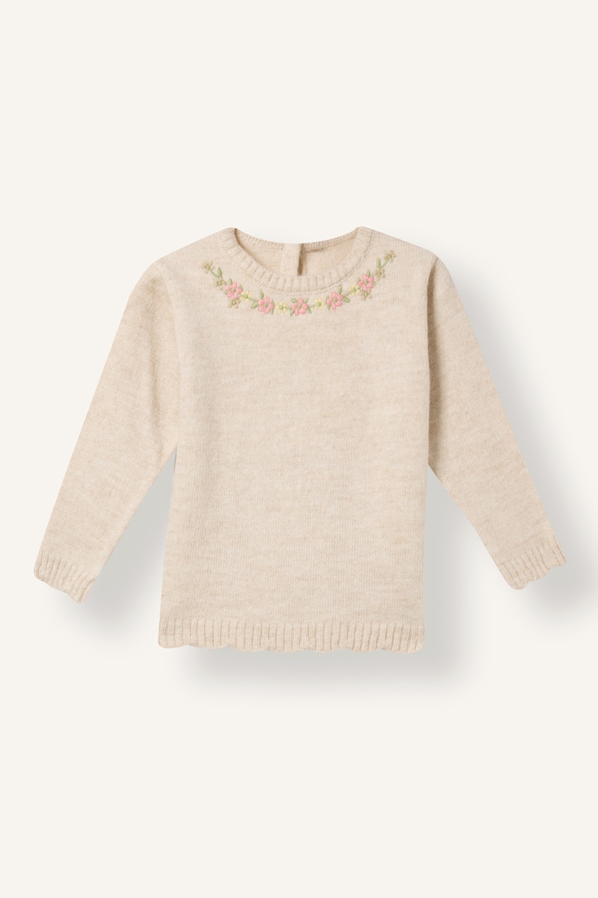 Baby Girls Beige Melange Baby Girl Regular Fit Crew Neck Pullover