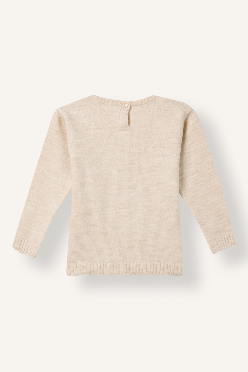 Baby Girls Beige Melange Baby Girl Regular Fit Crew Neck Pullover
