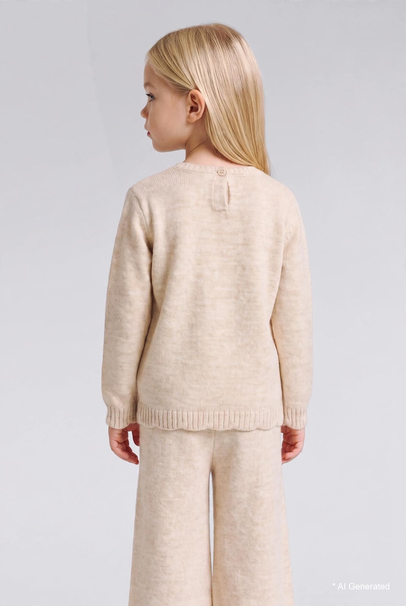 BÉBÉ FILLE Beige Pull en tricot brodé de fleurs à col rond pour bébé fille