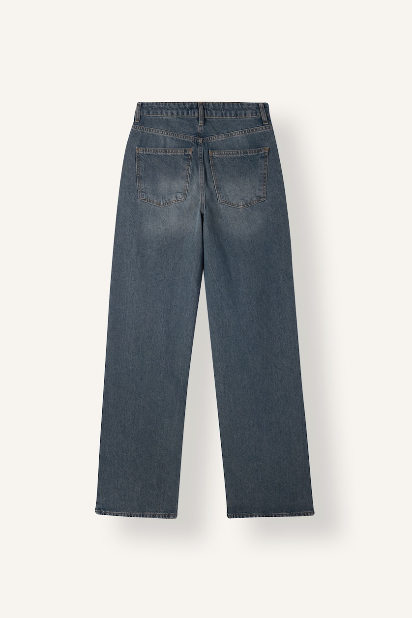 Kadın Koyu Mavi Straight Wide Yüksek Bel Jean Pantolon
