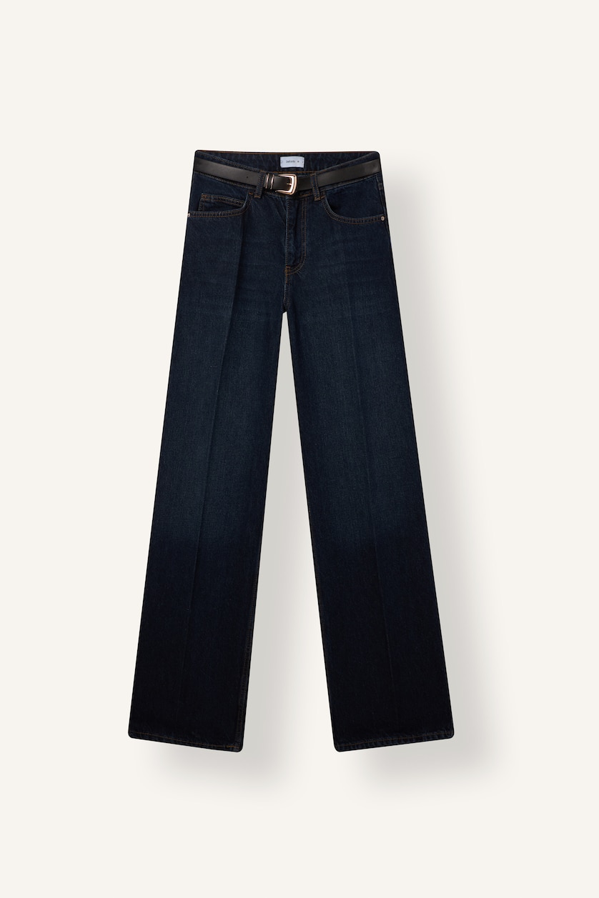 Kadın Koyu Mavi Straight Wide Yüksek Bel Jean
