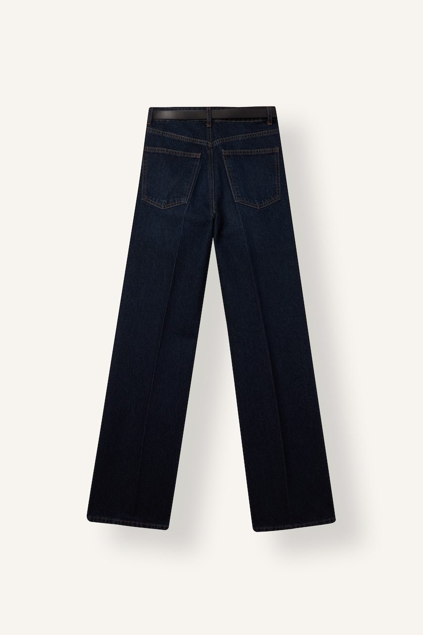 Kadın Koyu Mavi Straight Wide Yüksek Bel Jean