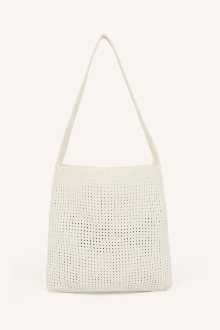 Women Ecru Knitwear Shoulder bag