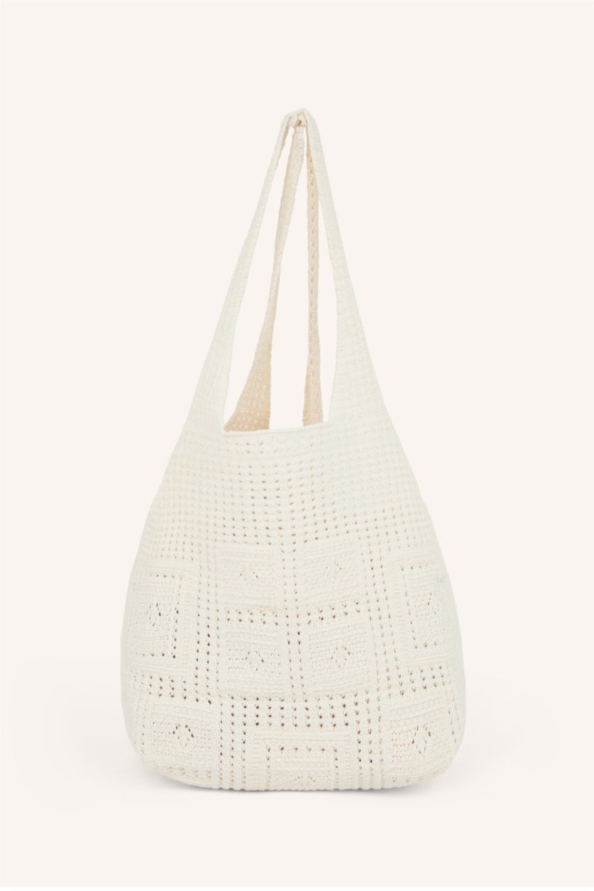 Women Ecru Knitwear Shoulder bag