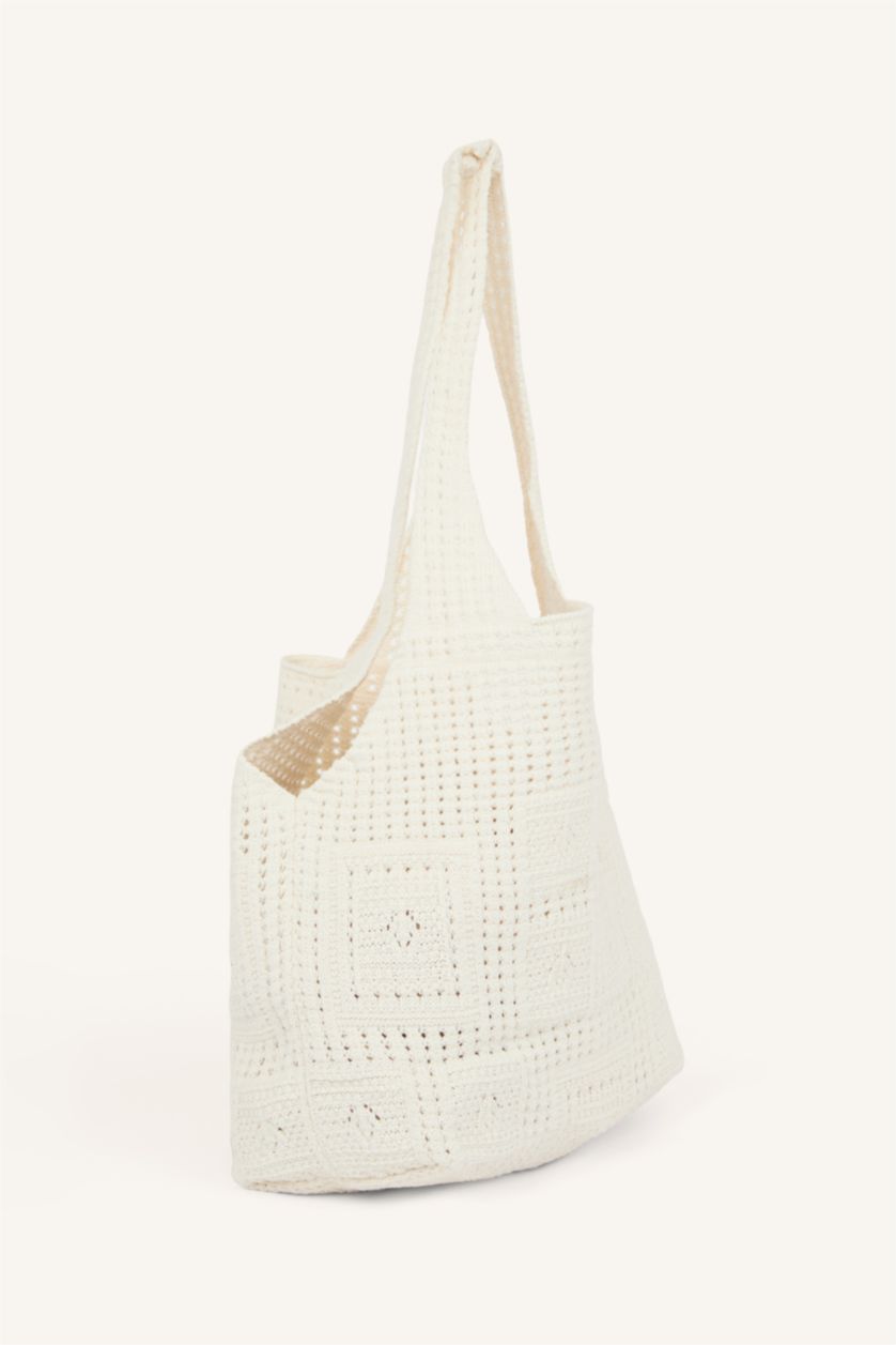 Women Ecru Knitwear Shoulder bag