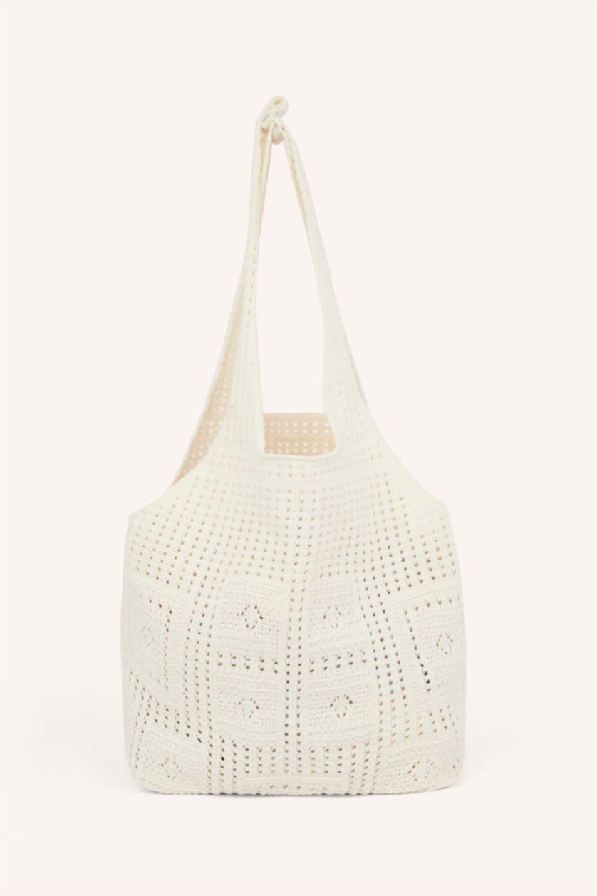 Women Ecru Knitwear Shoulder bag