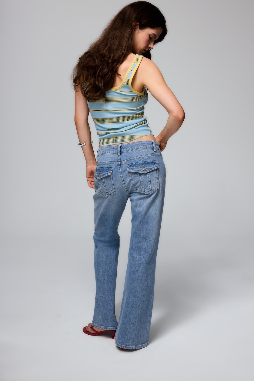 Kadın Açık İndigo Bootcut Orta Bel Jean