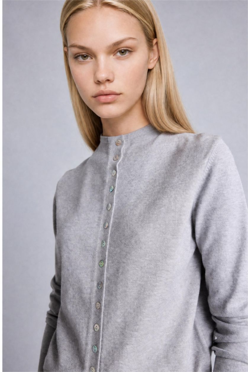 Women Grey Melange Slim Fit Cardigan