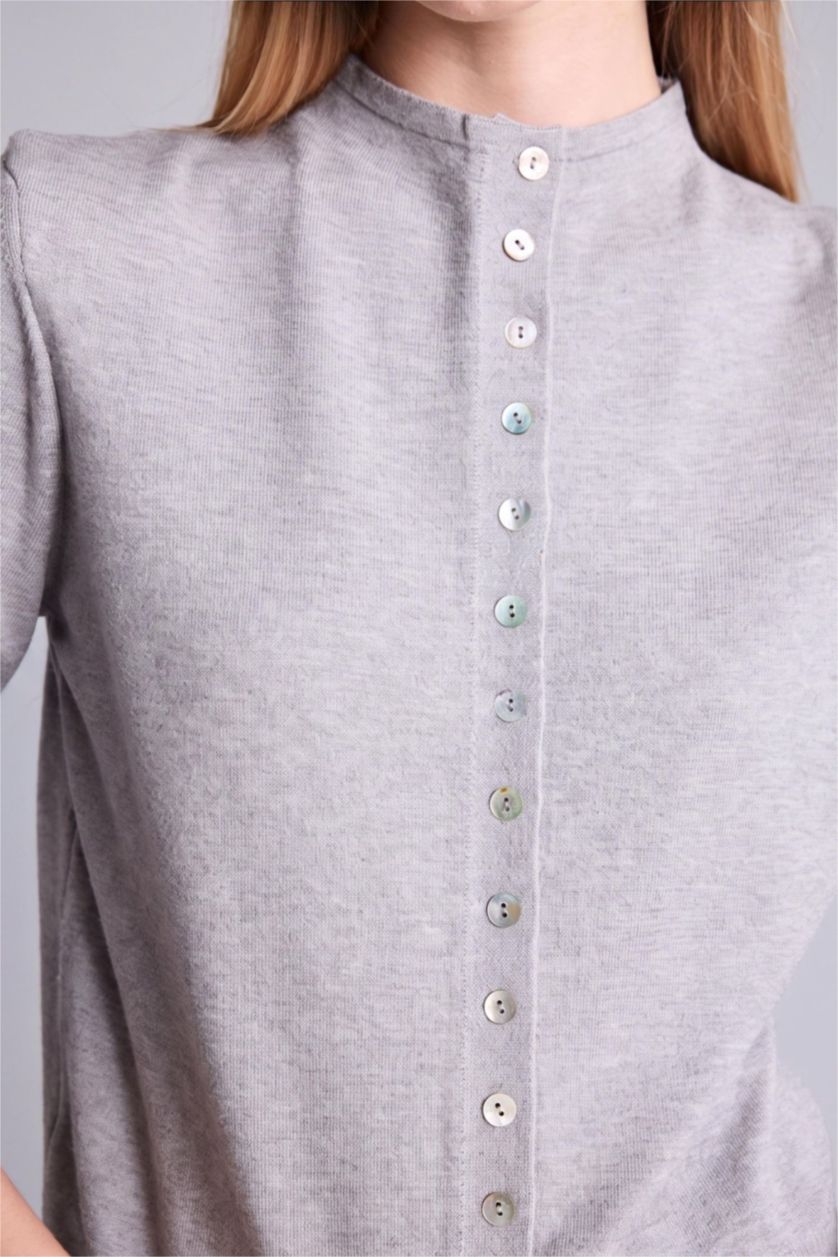 Women Grey Melange Slim Fit Cardigan