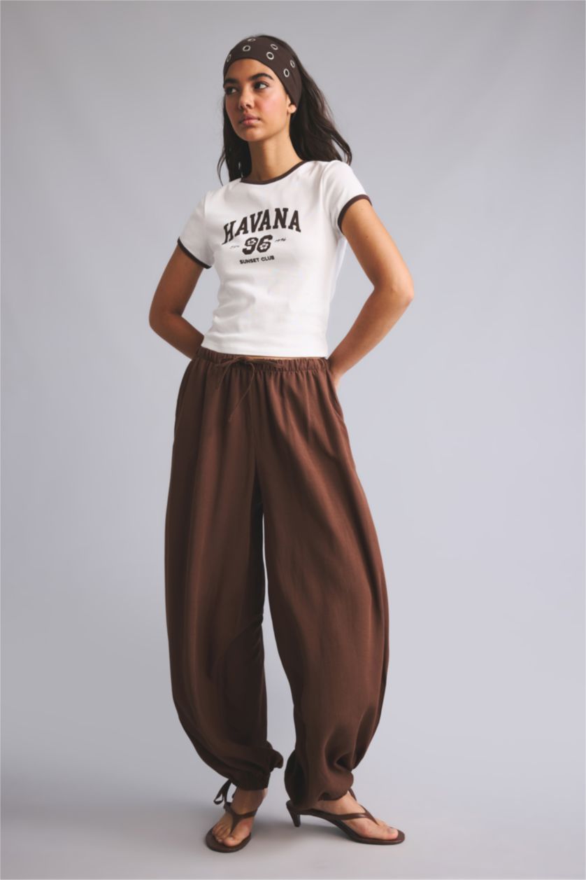 Women Light Brown Normal Waist Balloon Fit Trousers