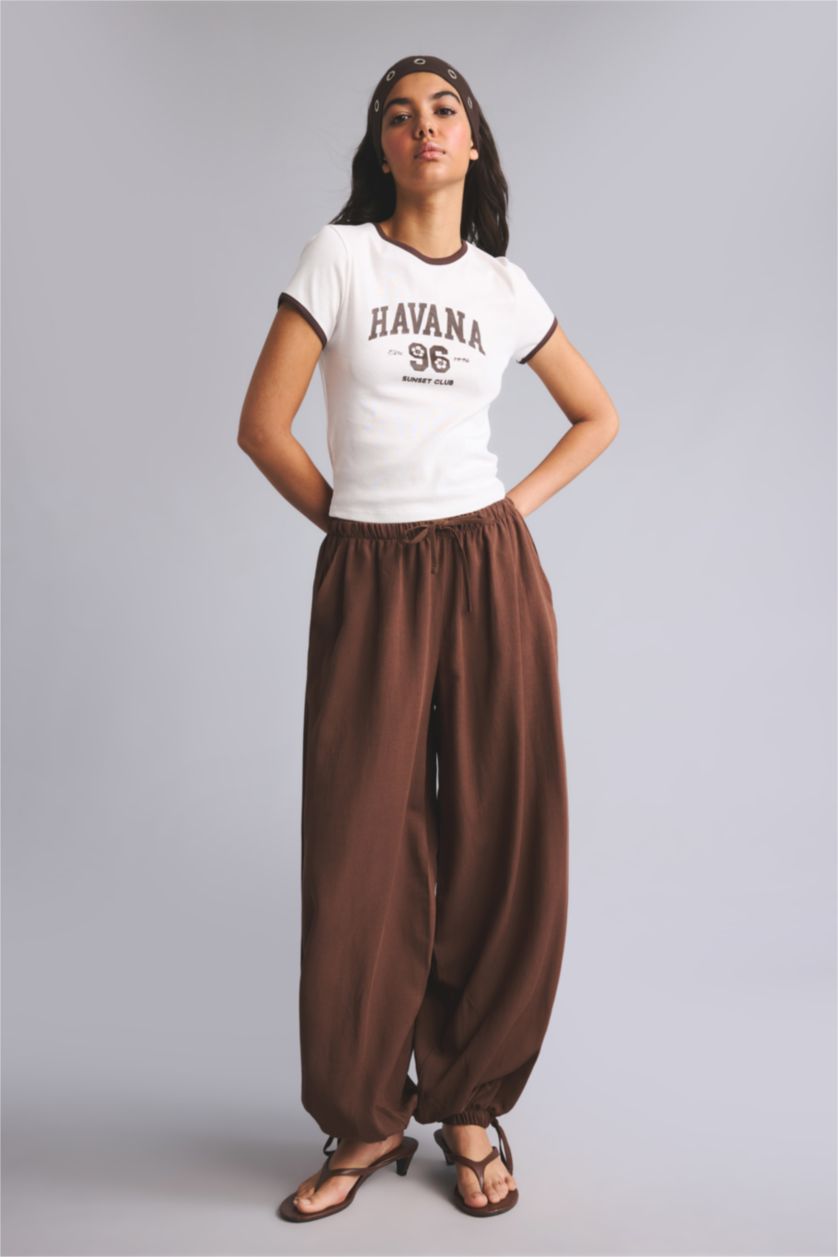 Women Light Brown Normal Waist Balloon Fit Trousers