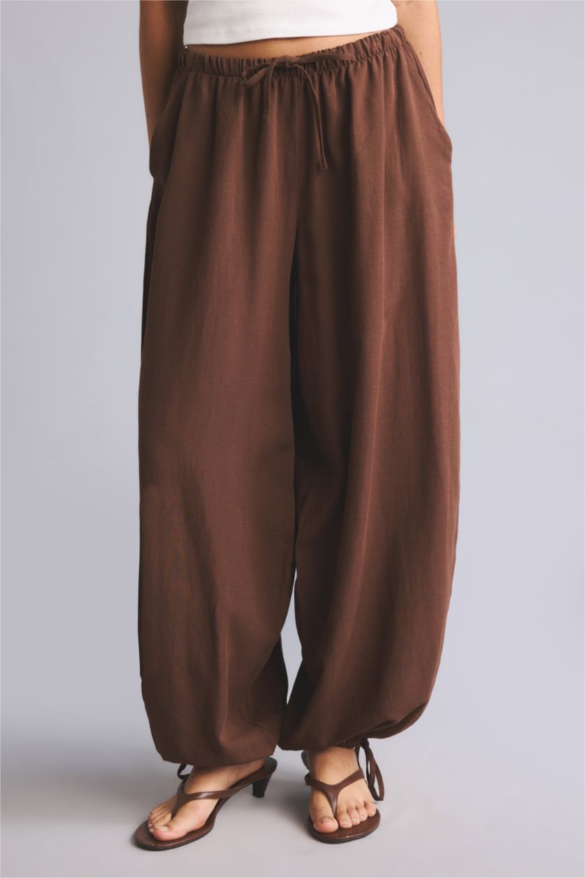 Women Light Brown Normal Waist Balloon Fit Trousers
