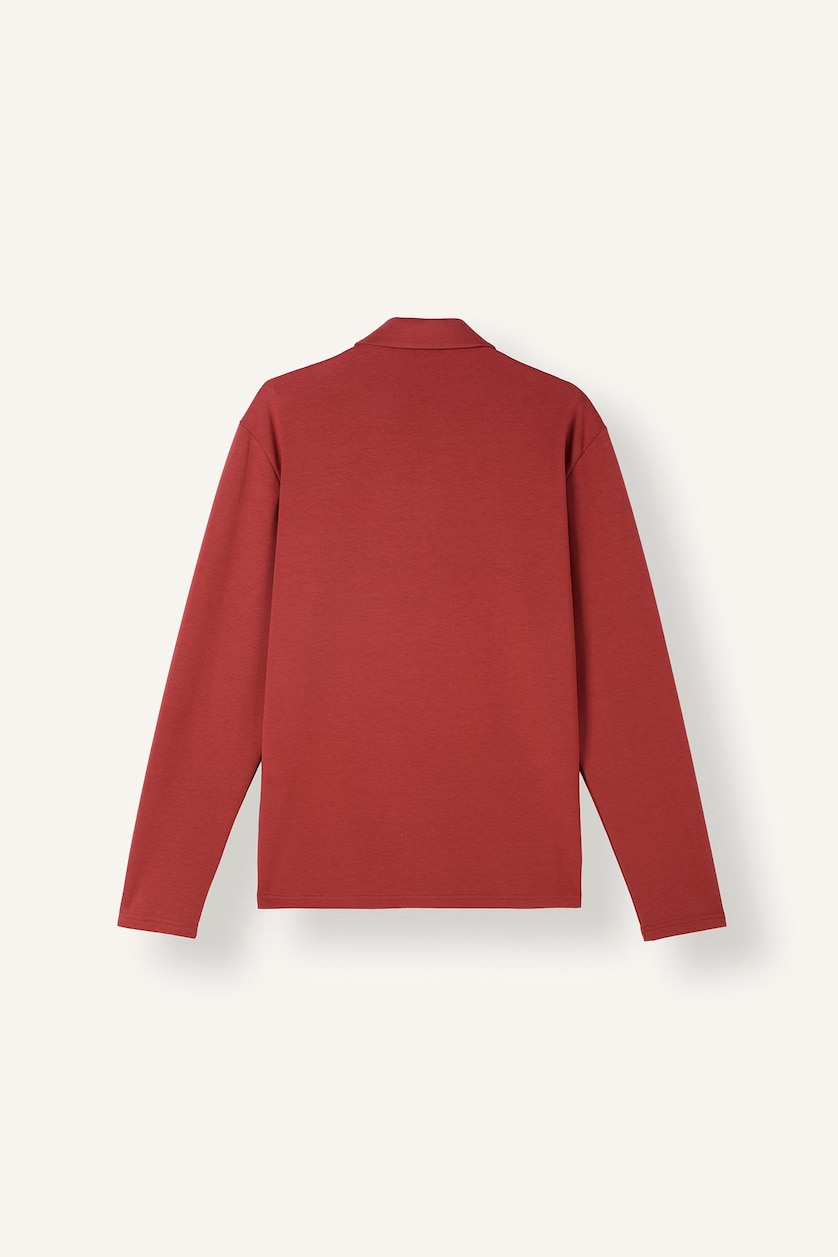MAN Light Bordeaux Standard Fit Basic Modal Long Sleeve Polo Collar Half-Zip Sweatshirt