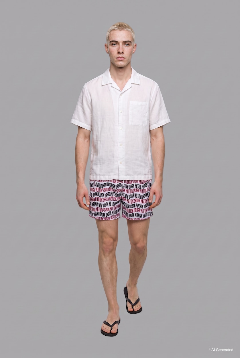 رجال بيج فاتح Regular Fit Text Print Swim Shorts