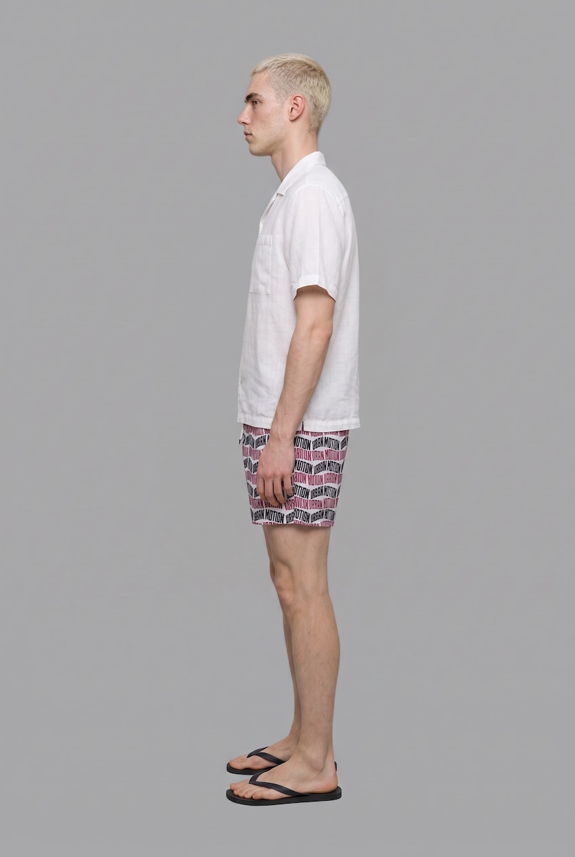 Men Ecru Regular Fit Text Print Swim Shorts