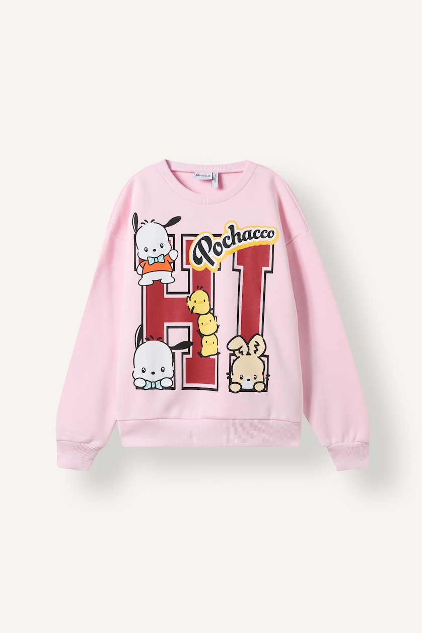 Kız Çocuk - Genç Kız Açık Pembe Relaxed Fit Pochacco Baskılı Sweatshirt Kız Çocuk