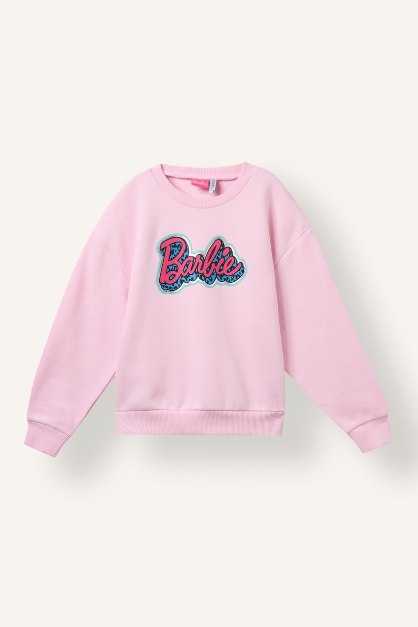 Young Girls - Teen Girls Pink Relax Fit Barbie Licensed Printed Crew Neck Sweatshirt