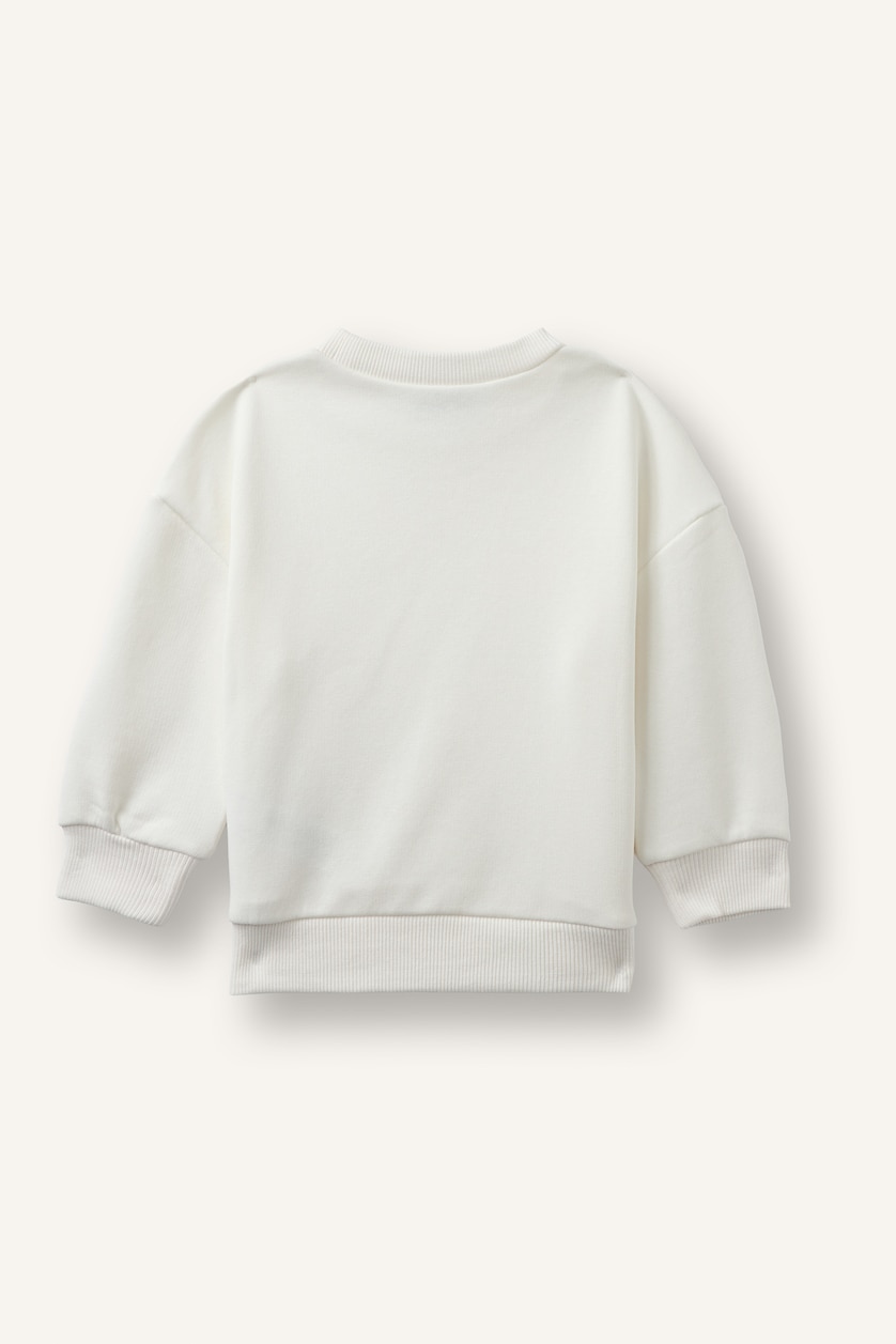 Baby Girls Ecru Baby Girl Crew Neck Thick Sweatshirt