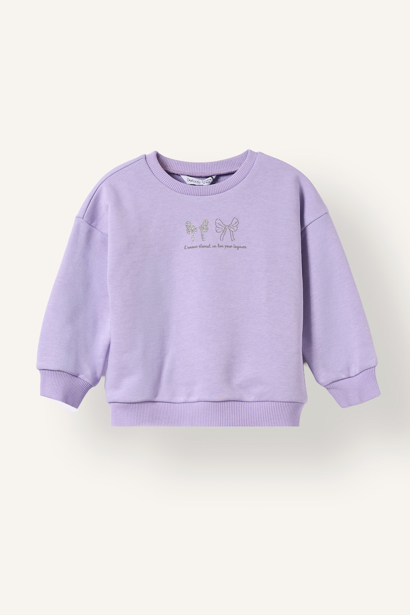 Kız Bebek Açık Lila Baskılı Kalın Sweatshirt Kız Bebek