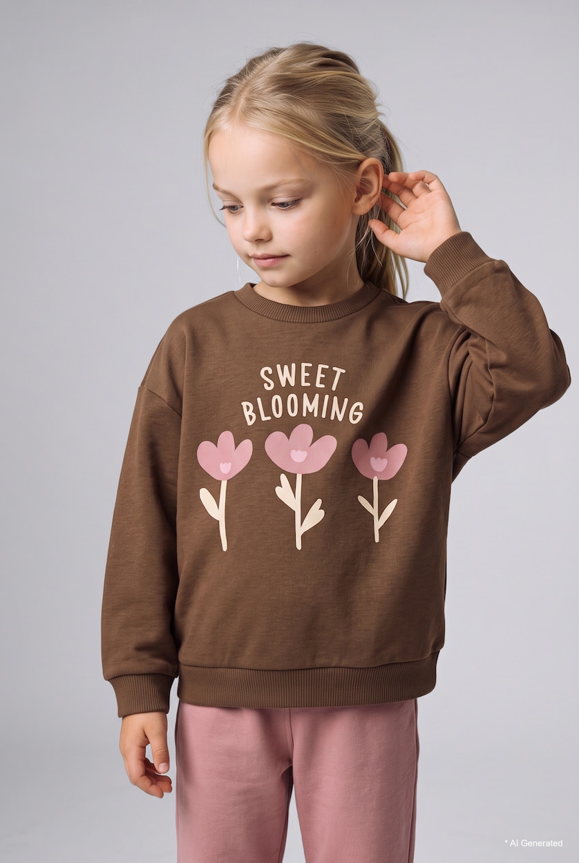 Baby Girls Brown Baby Girl Thick Soft Fleece Lined Sweatshirt