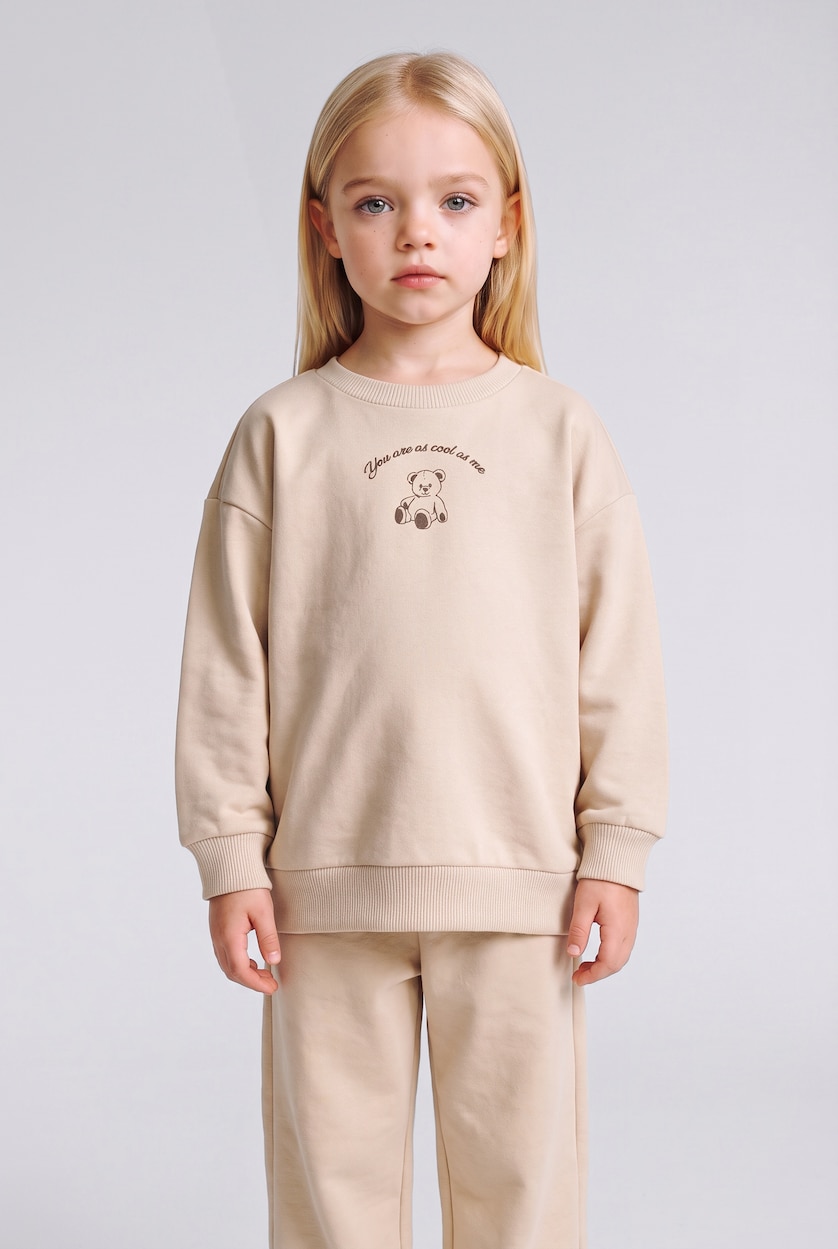 Baby Girl Ecru Crew Neck Sweatshirt