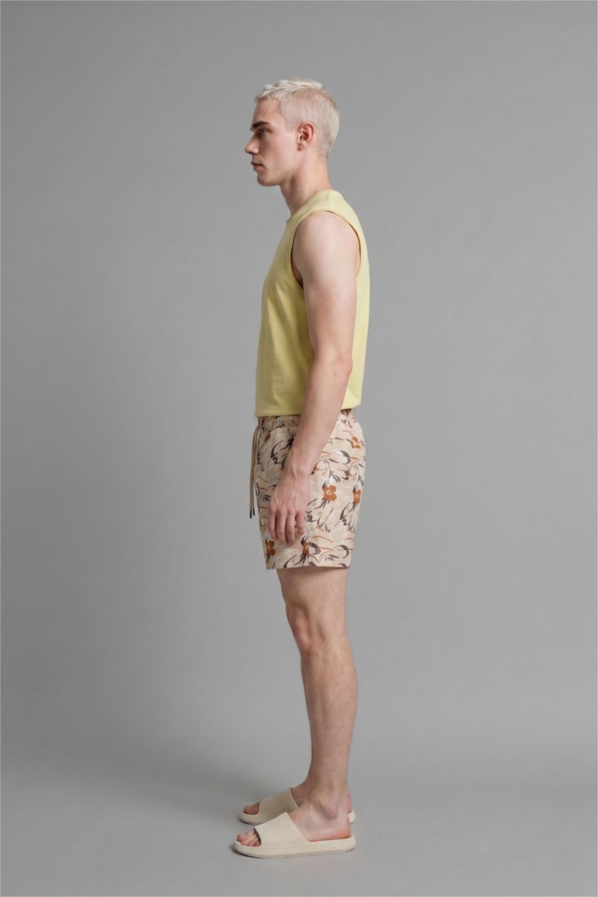 MAN Beige Elastic Waist Patterned Beige Swim Shorts
