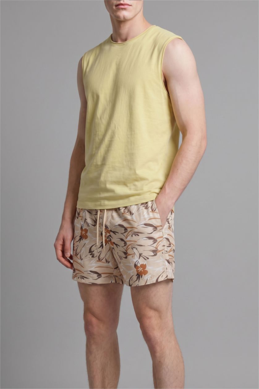 MAN Beige Elastic Waist Patterned Beige Swim Shorts
