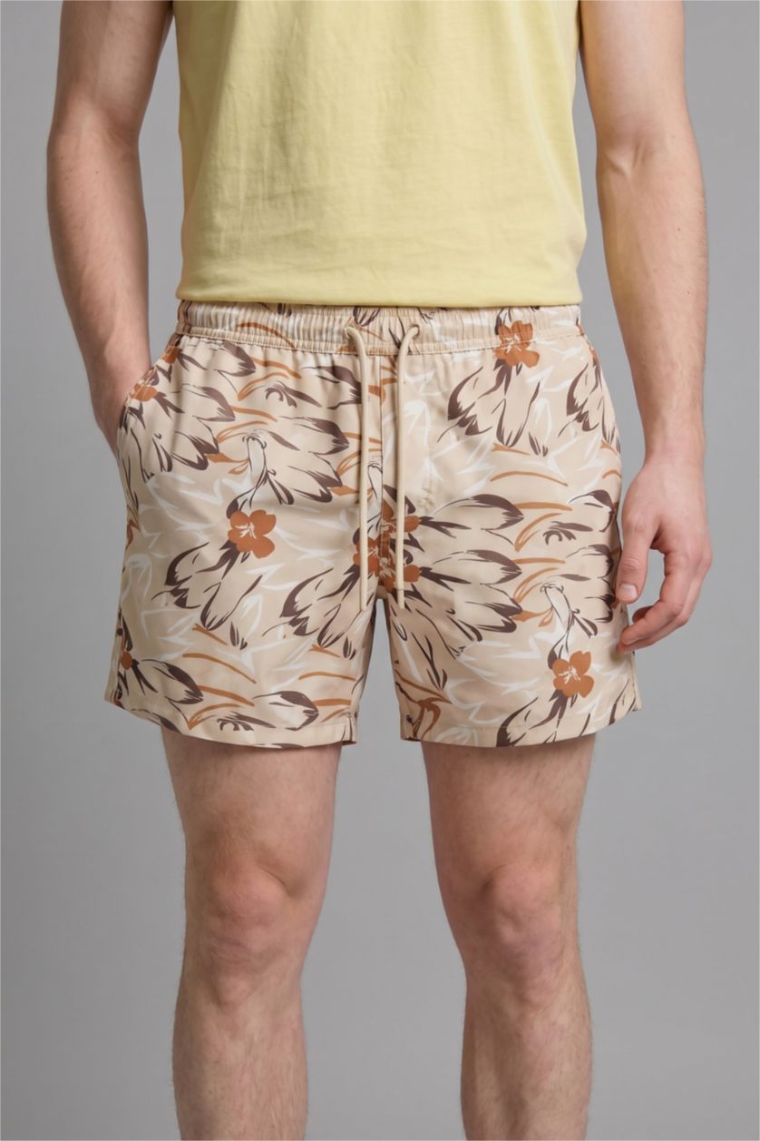 MAN Beige Elastic Waist Patterned Beige Swim Shorts