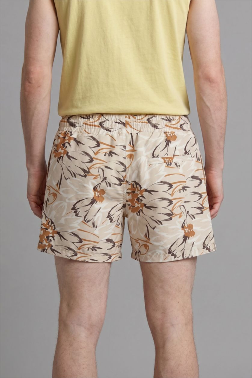 MAN Beige Elastic Waist Patterned Beige Swim Shorts