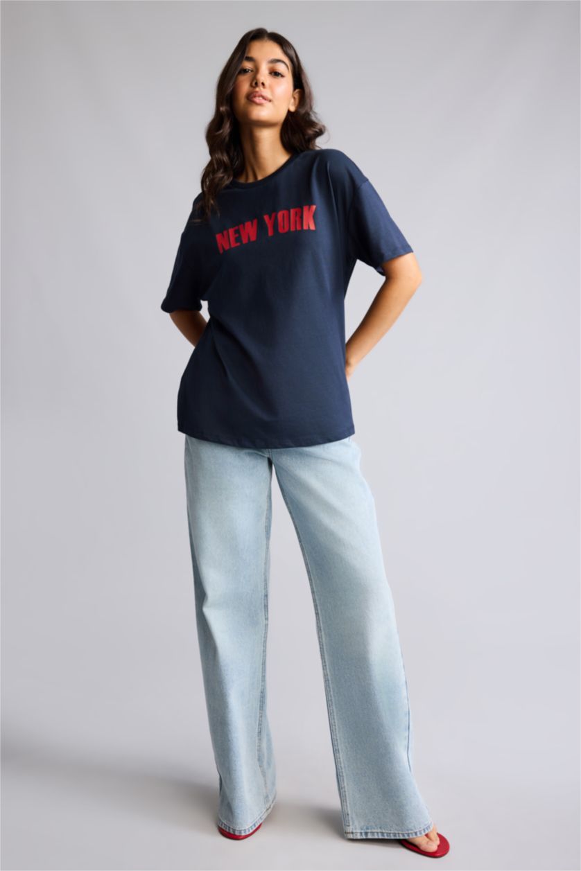 WOMAN NAVY Oversize Fit Short Sleeve T-Shirt