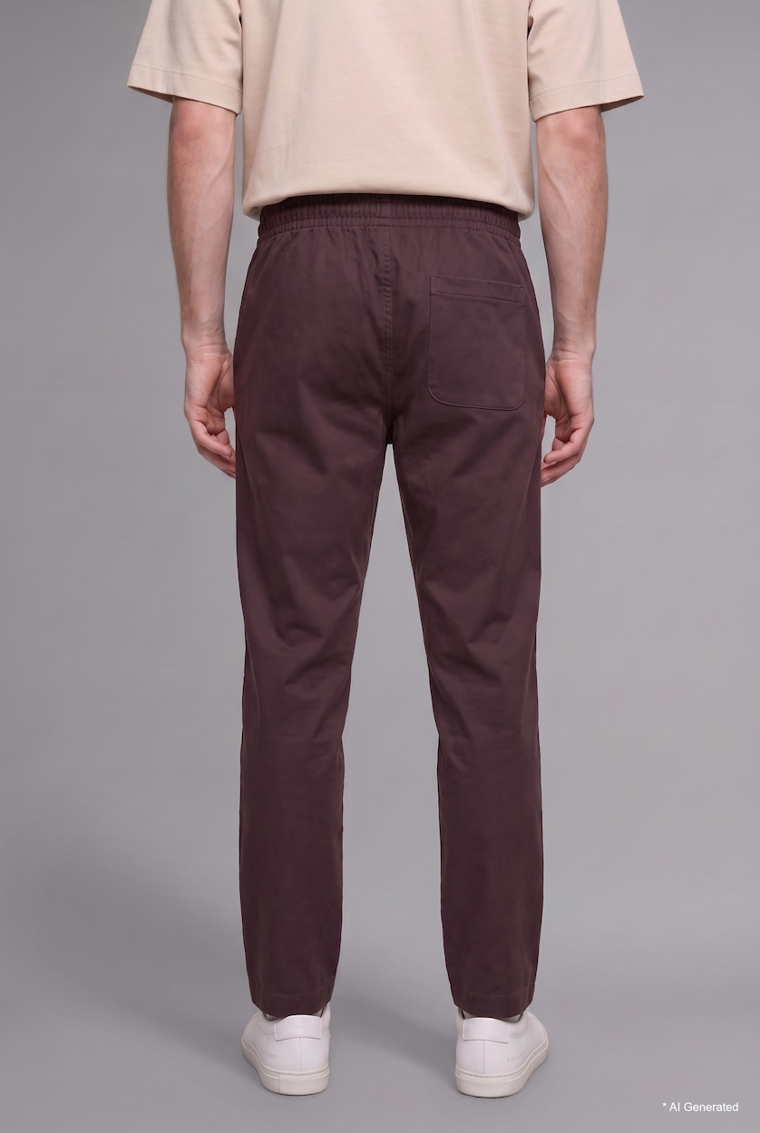 Men Brown Relaxed Fit Elastic Waist Straight Leg Trousers