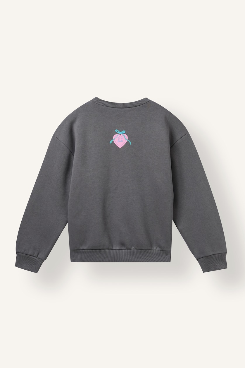 Young Girls - Teen Girls Grey Relax Fit Barbie Licensed Crew Neck Sweatshirt