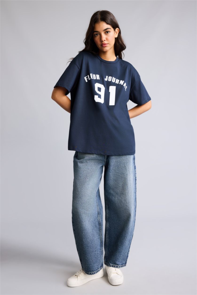 Women NAVY Oversize Fit Short Sleeve T-Shirt