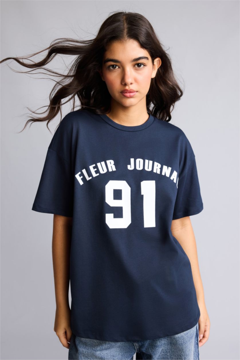 Women NAVY Oversize Fit Short Sleeve T-Shirt