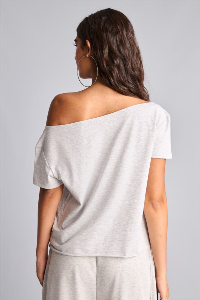 Women Light Grey Melange Regular Fit Short Sleeve T-Shirt
