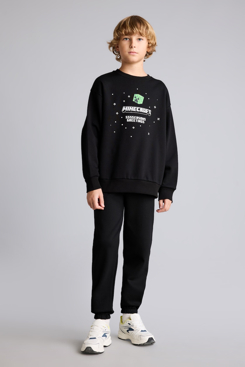 Erkek Çocuk - Genç Erkek Siyah Minecraft Baskılı Sweatshirt Erkek Çocuk