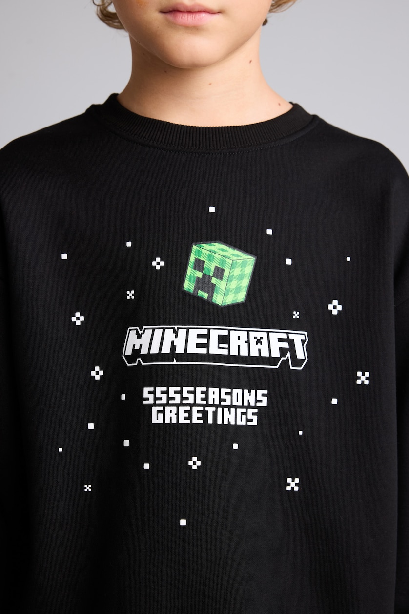 Erkek Çocuk - Genç Erkek Siyah Minecraft Baskılı Sweatshirt Erkek Çocuk