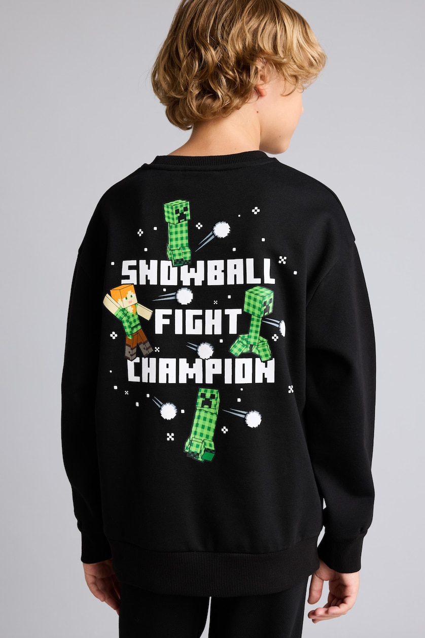 Erkek Çocuk - Genç Erkek Siyah Minecraft Baskılı Sweatshirt Erkek Çocuk