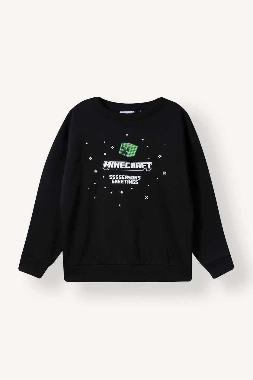Erkek Çocuk - Genç Erkek Siyah Minecraft Baskılı Sweatshirt Erkek Çocuk