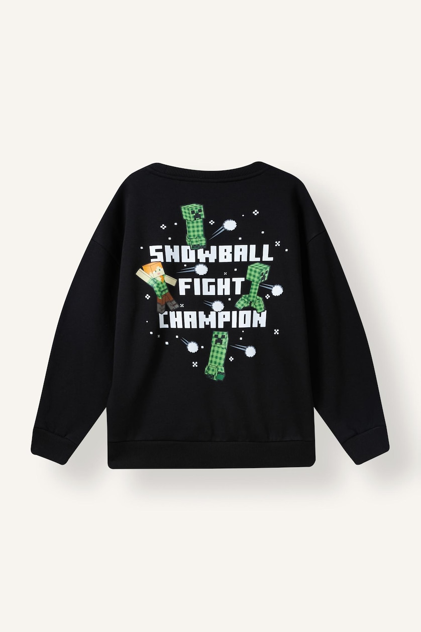 Erkek Çocuk - Genç Erkek Siyah Minecraft Baskılı Sweatshirt Erkek Çocuk