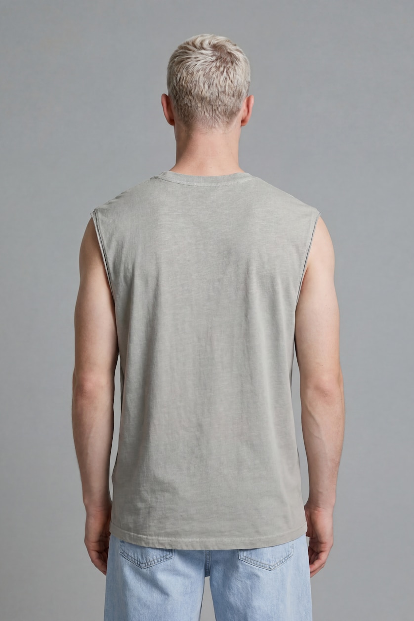Erkek Taş %100 Pamuk Oversize Bisiklet Yaka Atlet