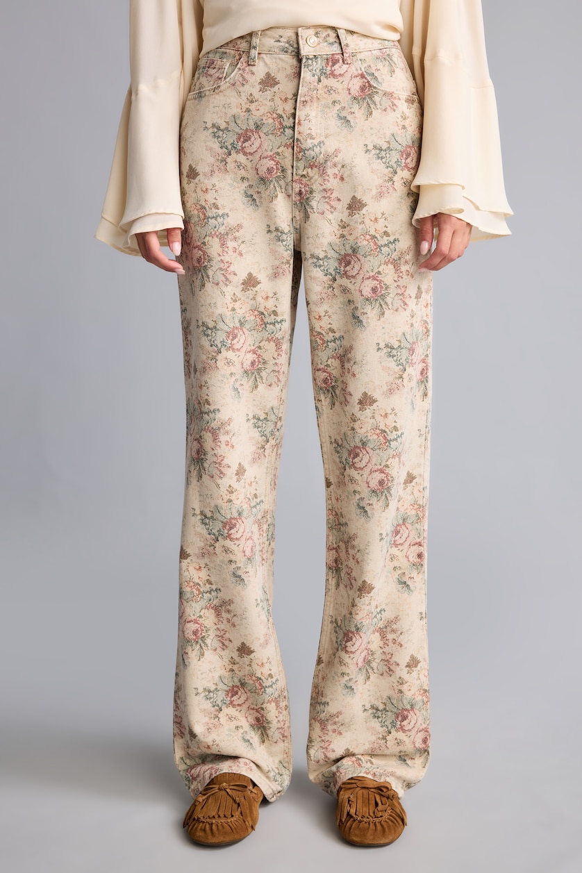 Kadın Taş Çiçekli Straight Fit Pantolon