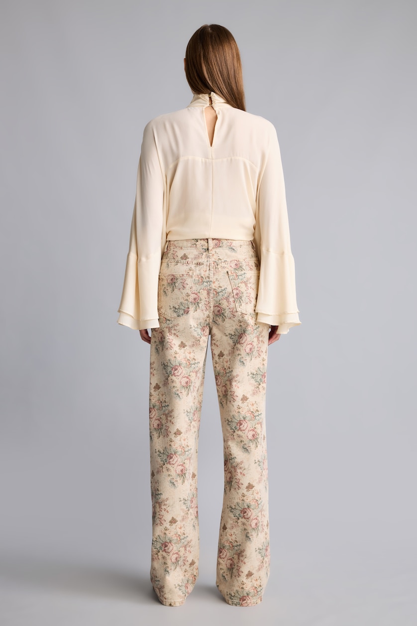 Kadın Taş Çiçekli Straight Fit Pantolon