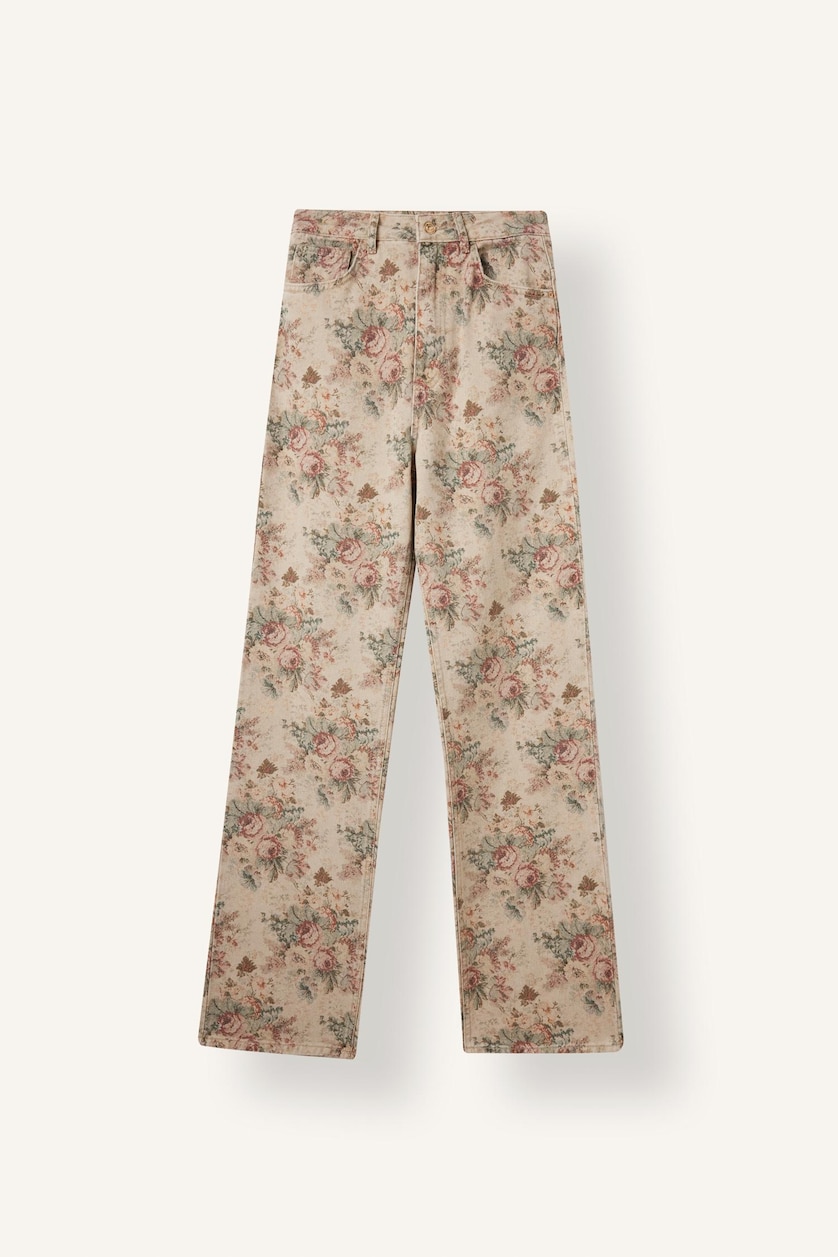 Kadın Taş Çiçekli Straight Fit Pantolon