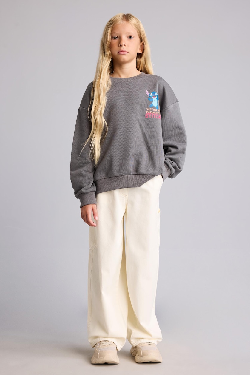 Kız Çocuk - Genç Kız Gri Dısney Lılo & Stıtch Sırt Baskılı Sweatshirt Kız Çocuk