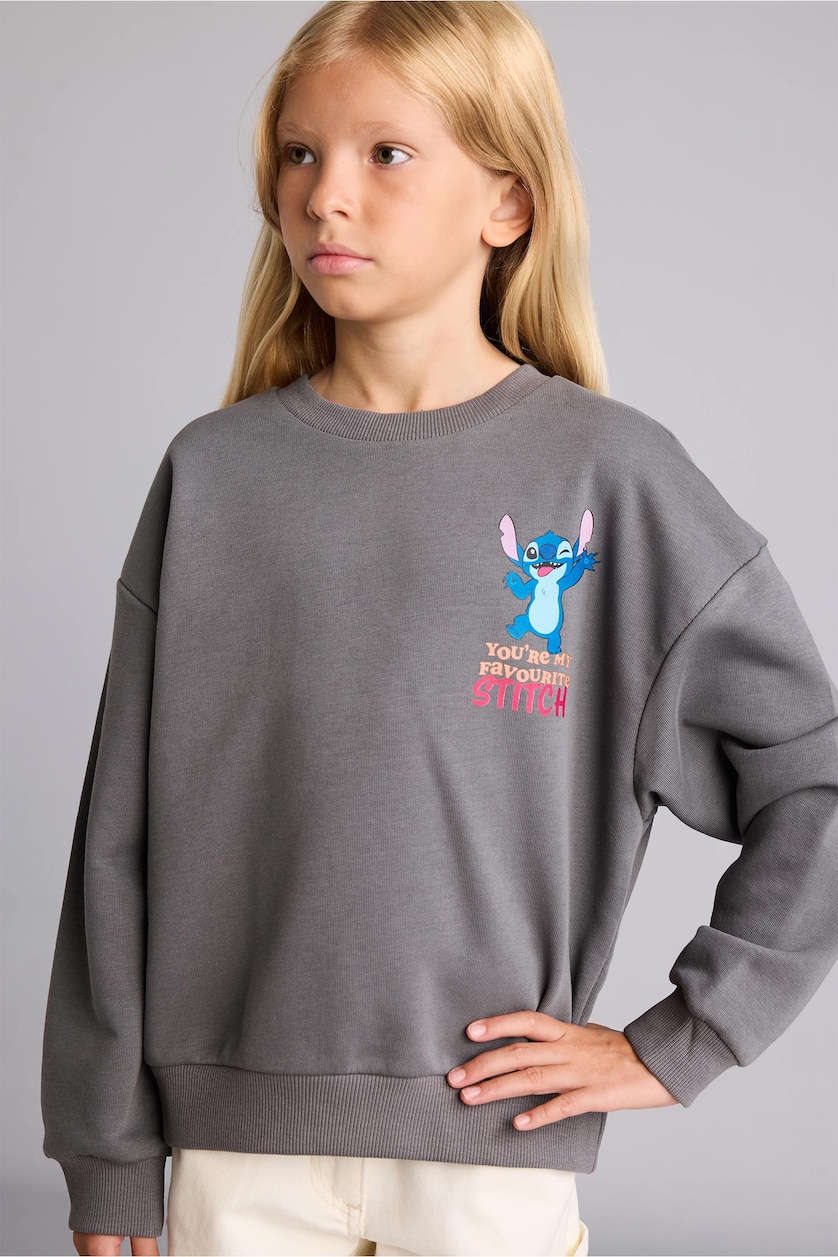 Kız Çocuk - Genç Kız Gri Dısney Lılo & Stıtch Sırt Baskılı Sweatshirt Kız Çocuk