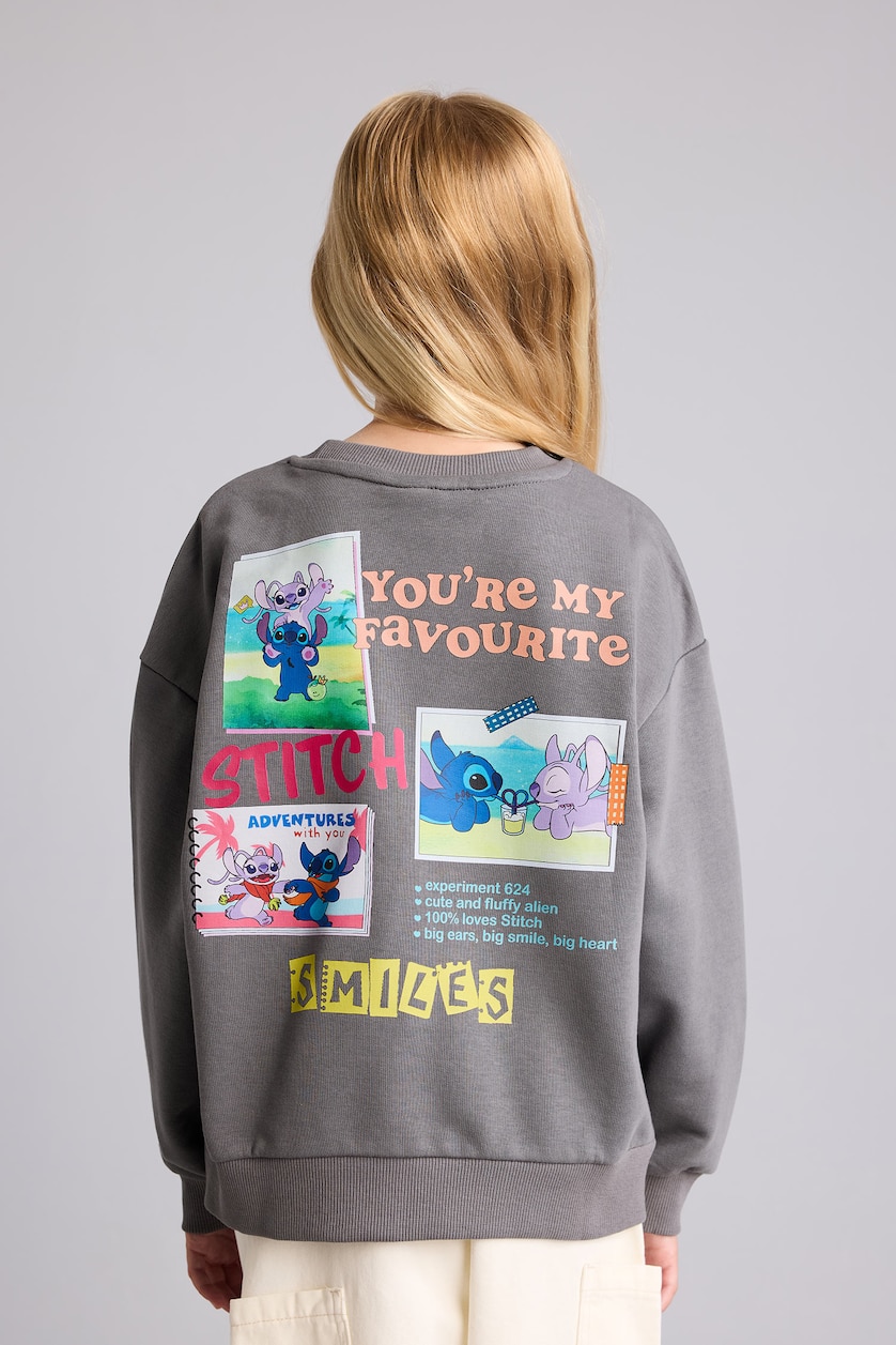 Kız Çocuk - Genç Kız Gri Dısney Lılo & Stıtch Sırt Baskılı Sweatshirt Kız Çocuk